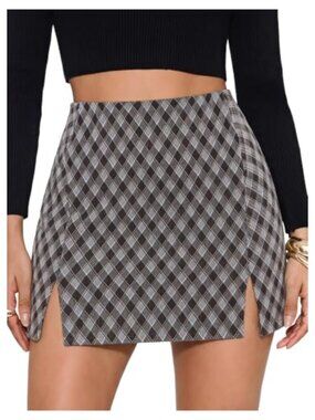 Faux Wool High Waisted Plaid Mini Skirt